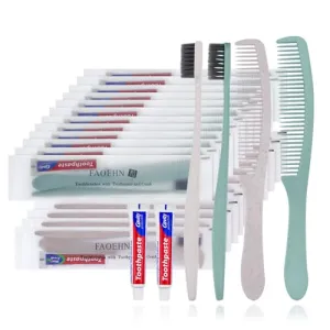 30Pcs Disposable Toothbrushes with Toothpaste and Comb Set,10g Toothpaste,7inch Hair Comb,Individually Wrapped Disposable Travel Size Toothbrushes in Bulk for Homeless,Airbnb,Hotel(Green Apricot)