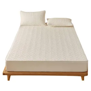Anyhouz Mattress Cover Beige Double Size Pure Cotton Soft Quilted Bed Sheet Anti-bacterial Protector Cover