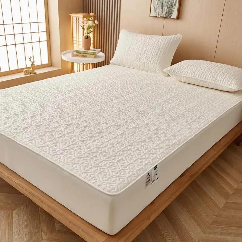 Anyhouz Mattress Cover Beige Queen Size Pure Cotton Soft Quilted Bed Sheet Anti-bacterial Protector Cover