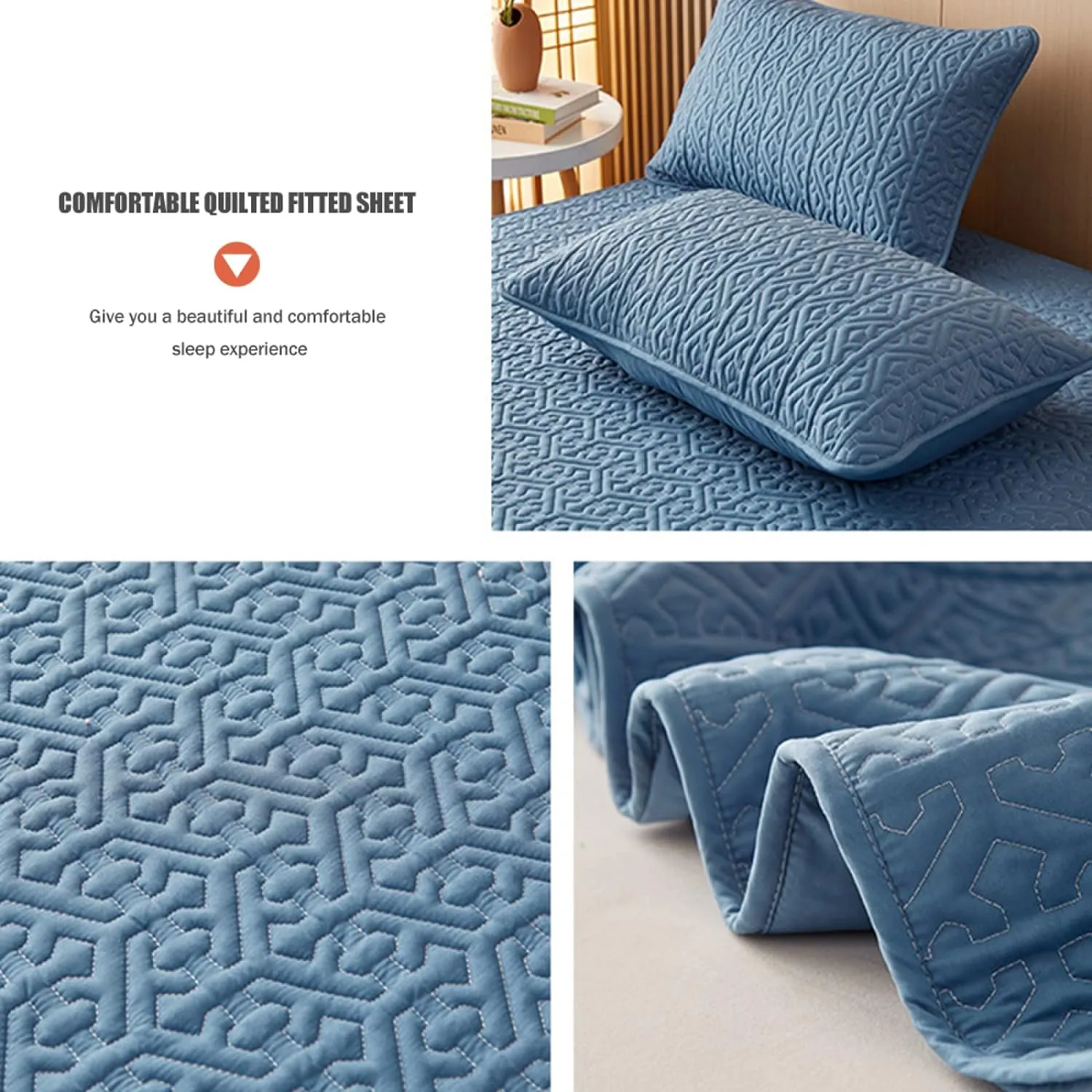 Anyhouz Mattress Cover Blue Queen Size Pure Cotton Soft Quilted Bed Sheet Anti-bacterial Protector Cover