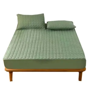 Anyhouz Mattress Cover Green Double Size Waterproof Quilted Fitted Bed Sheet
