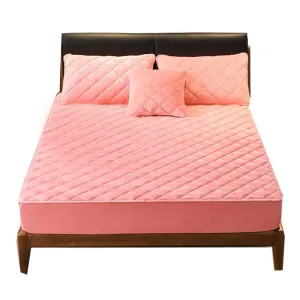 Anyhouz Mattress Cover Pink 100x200cm Crystal Velvet Thicken Quilted Warm Soft Plush Bed Sheet