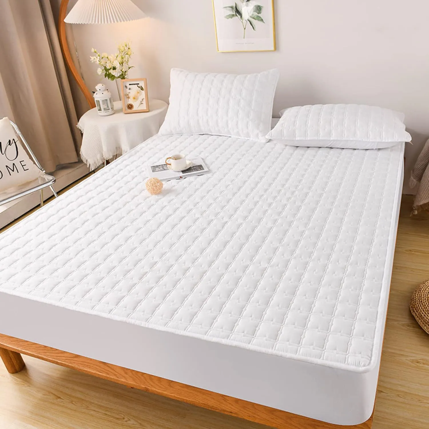 Anyhouz Mattress Cover White 90x200cm Waterproof Quilted Fitted Bed Sheet