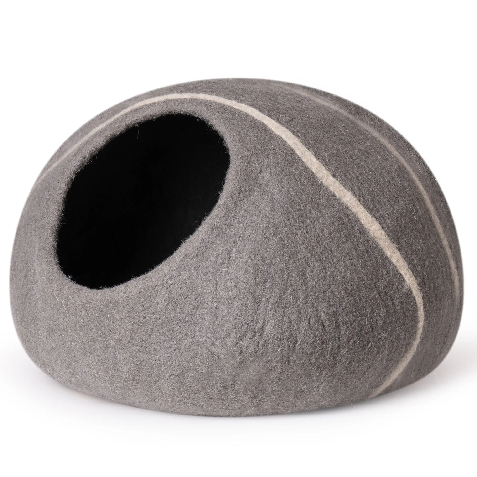 Cat Cave Bed - Handmade Wool Cat Bed Cave With Mouse Toy - Gray