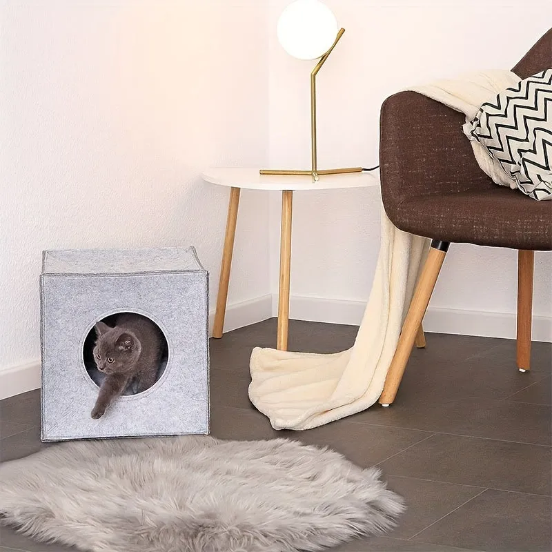 Cozy Foldable Cat Bed Felt Cave with Cushion