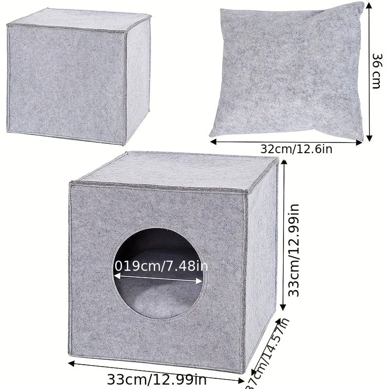 Cozy Foldable Cat Bed Felt Cave with Cushion