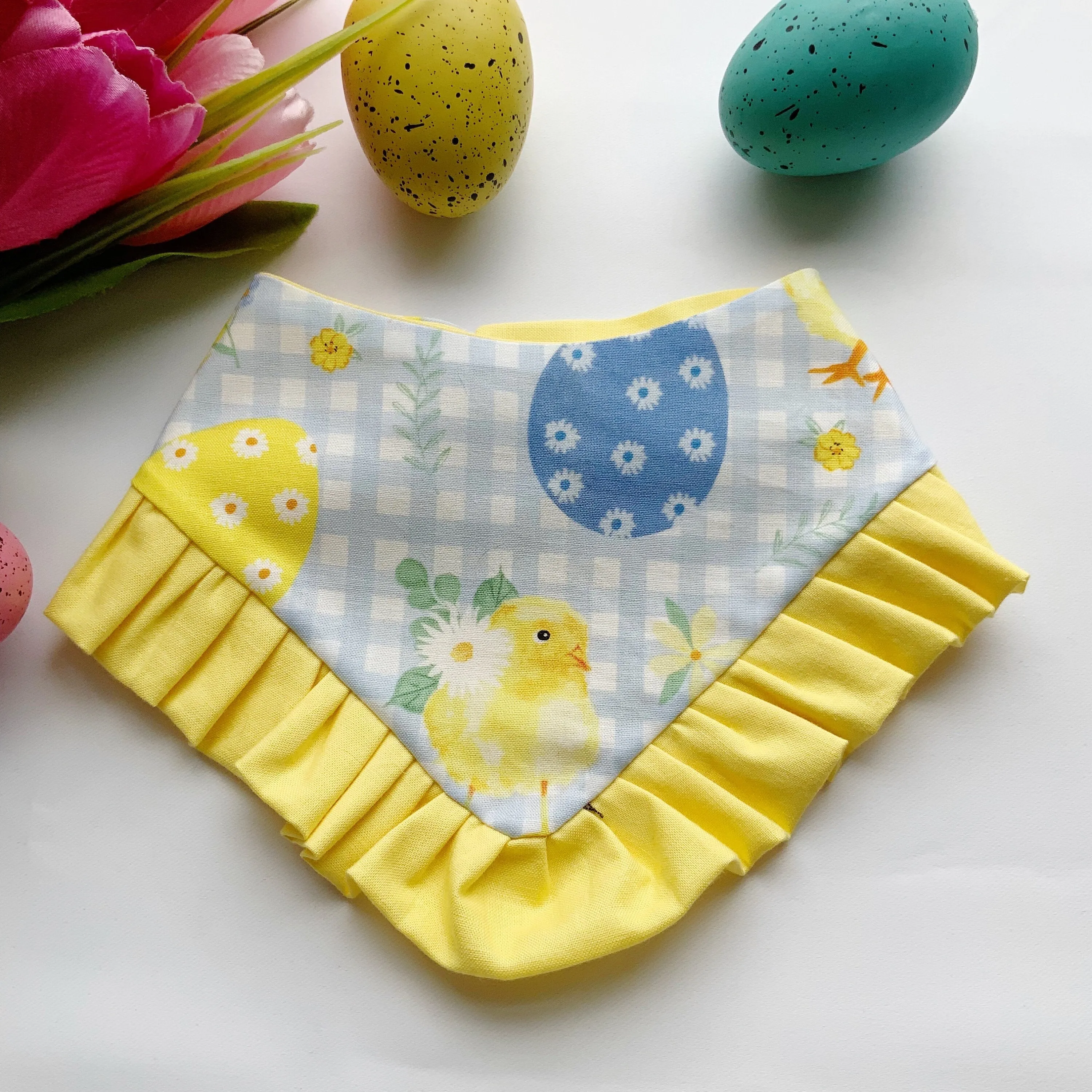 Easter Dog bandana with ruffles, Baby chics and eggs