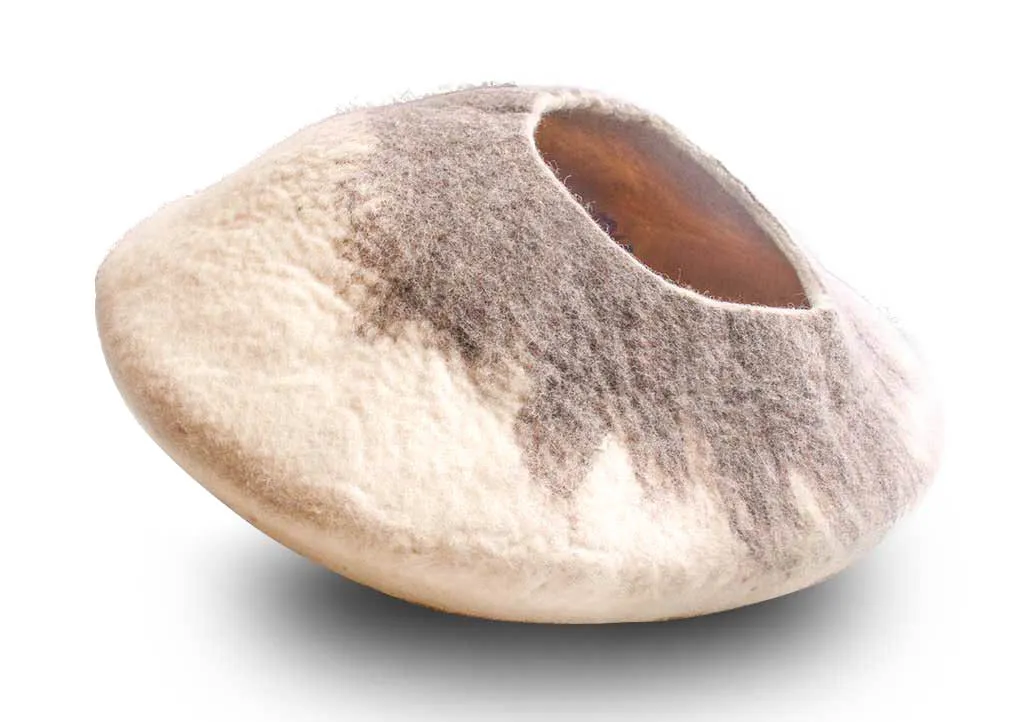 Ecofriendly Cat House, Handmade Felted White Cat Cave