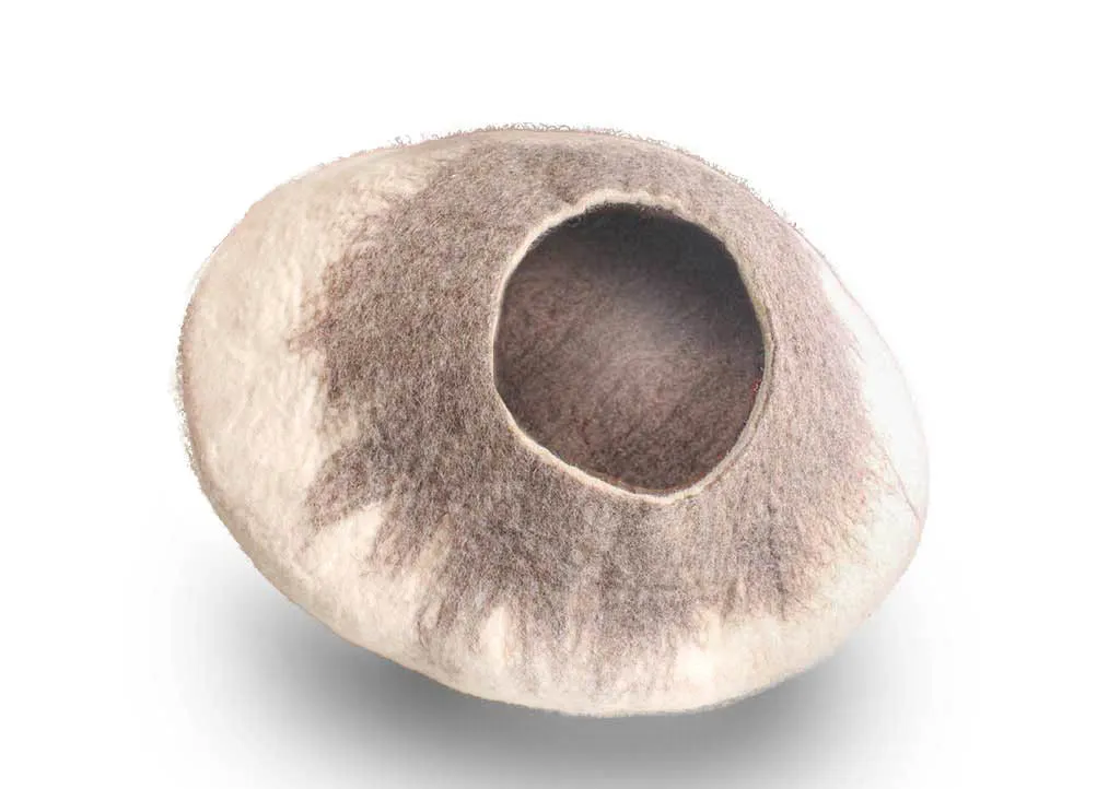 Ecofriendly Cat House, Handmade Felted White Cat Cave