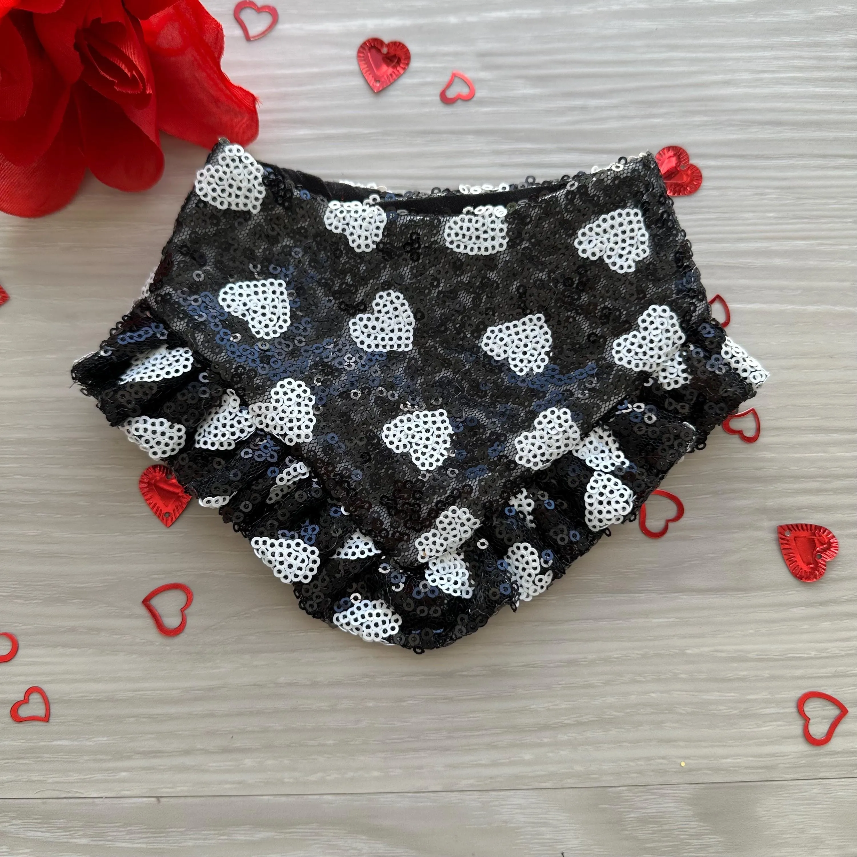 Fancy Black Valentines Dog bandana with ruffles