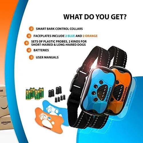 Humane Dog Bark Collar 2 Pack | Anti Barking Training Collar | Vibrating, No Shock Stop Barking for Small Medium Large Dogs | Upgrade 2019 Pet Corrector (2 Pack)