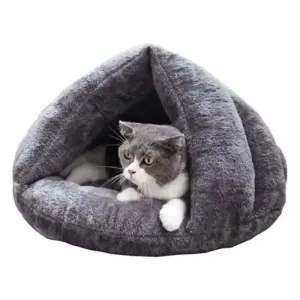 Luxe Plush Soft Warm Cat Cave Bed with Playful Hanging Ball