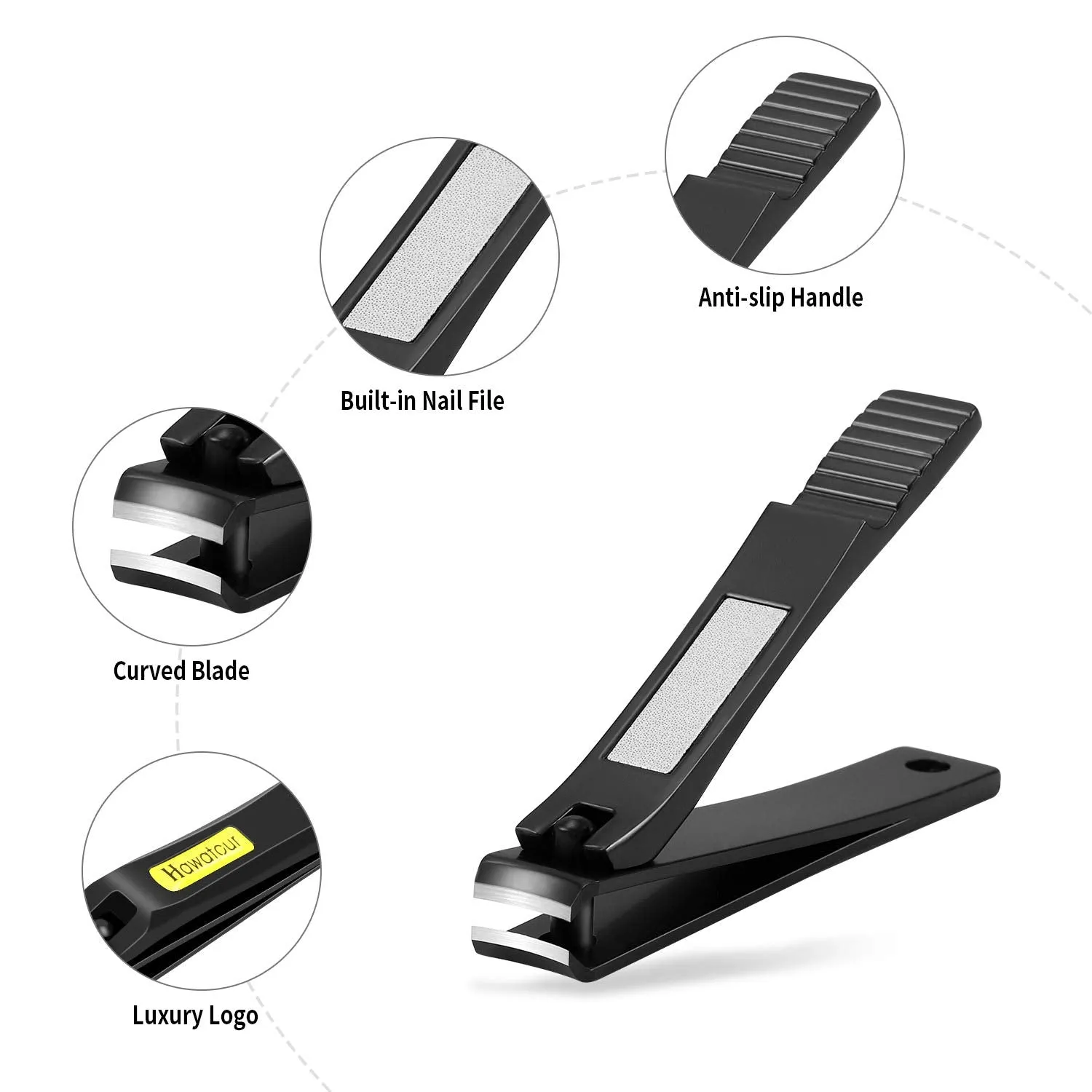 Nail Clippers Set, Ultra Sharp Fingernail and Toenail Clipper Cutters with Visibly Tin Case by HAWATOUR - Black