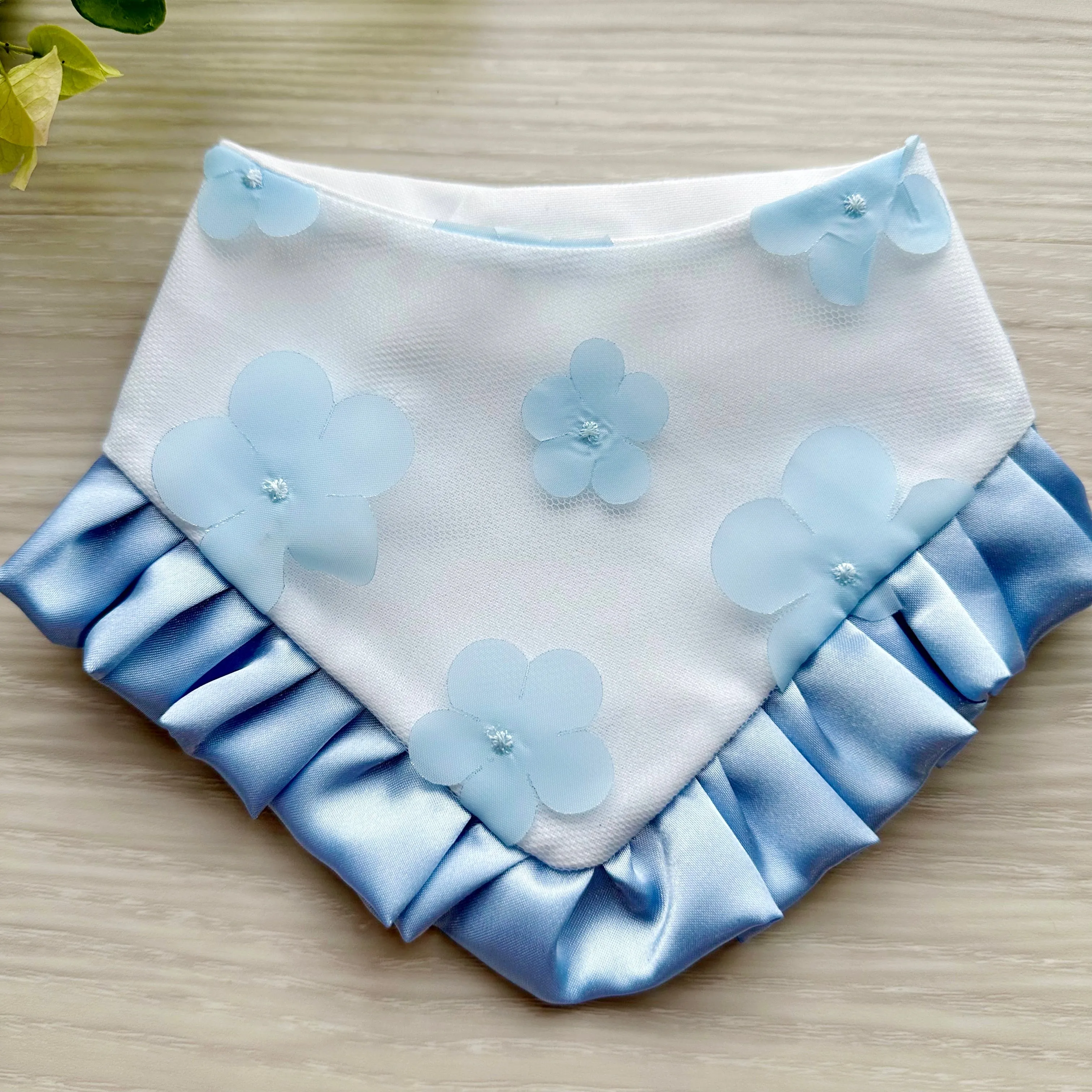 Spring Dog bandana with ruffles, Light Blue Floral